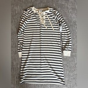 Old Navy Women's white & navy blue Striped Long Sleeve Midi A Line Dress Size S